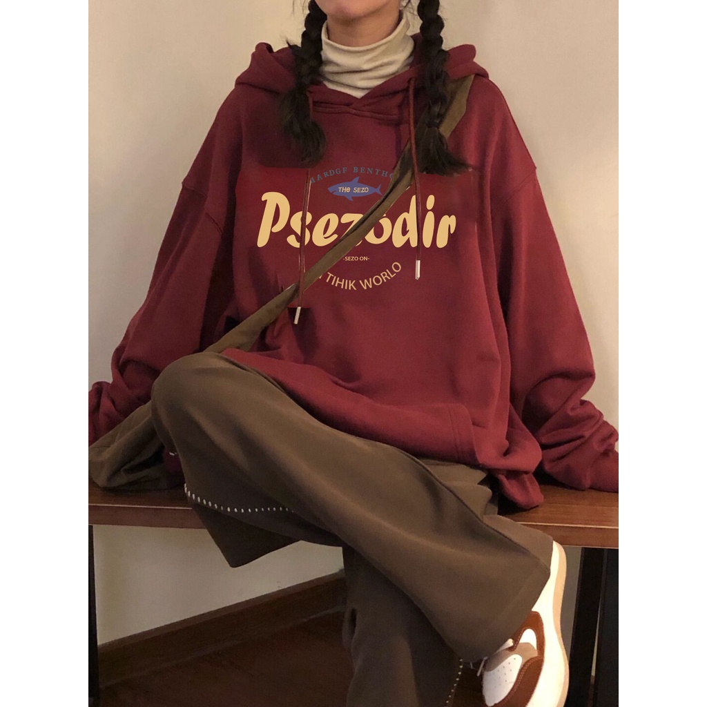 Áo hoodie SELVZE tay dài chất liệu cotton cao cấp phong cách cổ điển Mỹ cho nữ