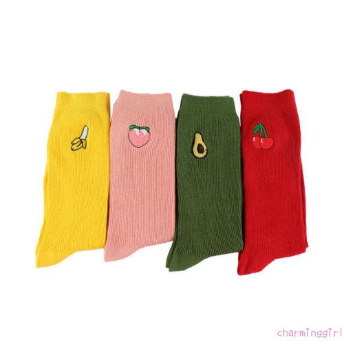 Vớ cotton thêu họa tiết trái cây hoạt hình xinh xắn cho nữ