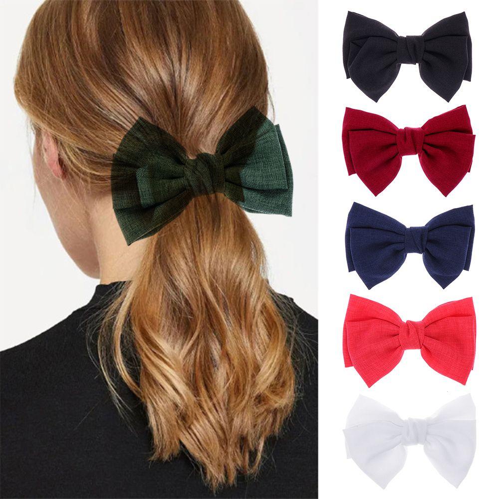 JUNE Kẹp Tóc Nơ Lớn Bằng Vải Phong Cách Hàn Quốc