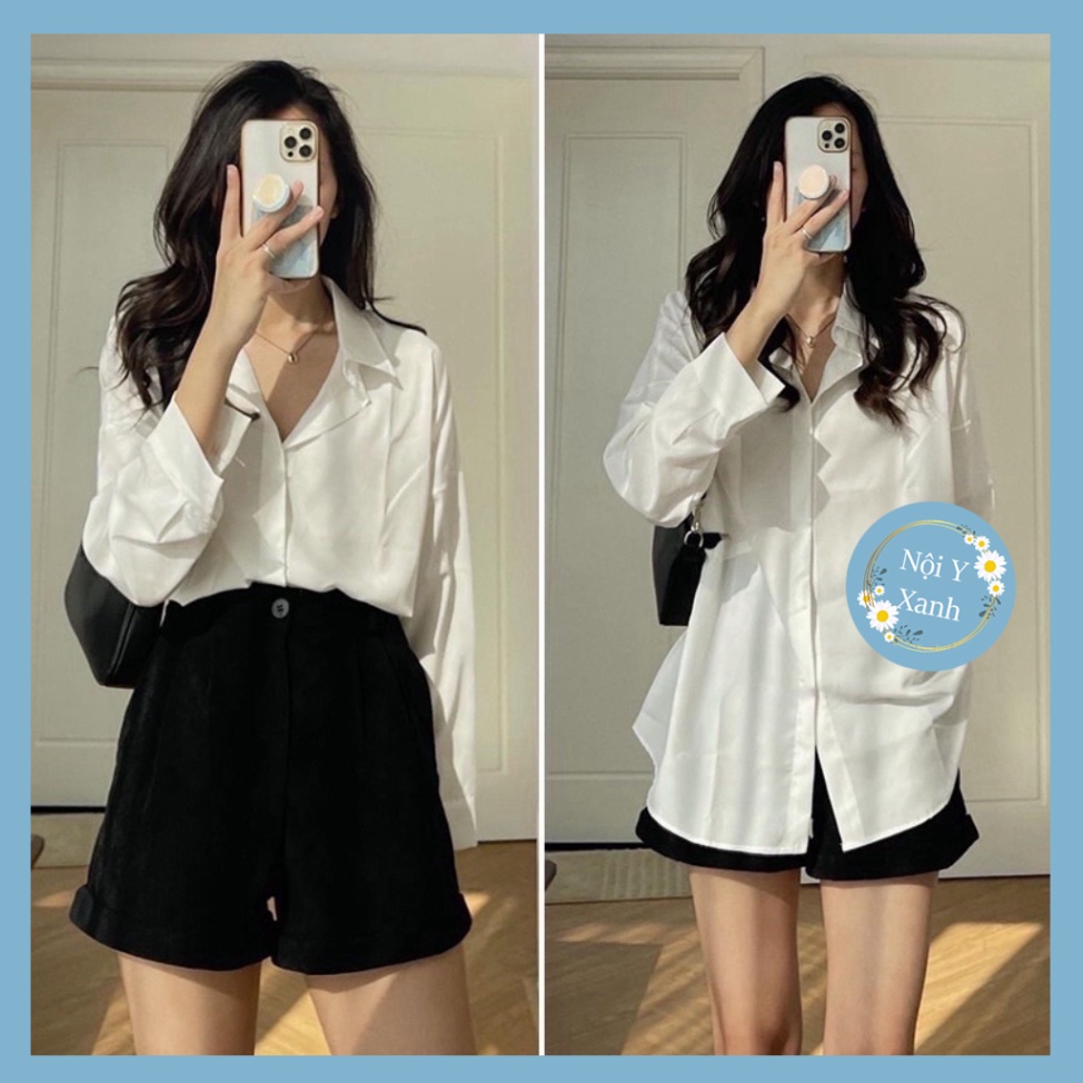 Áo sơ mi giấu cúc mặc đi học, đi làm ulzzang babydoll bánh bèo nội y xanh