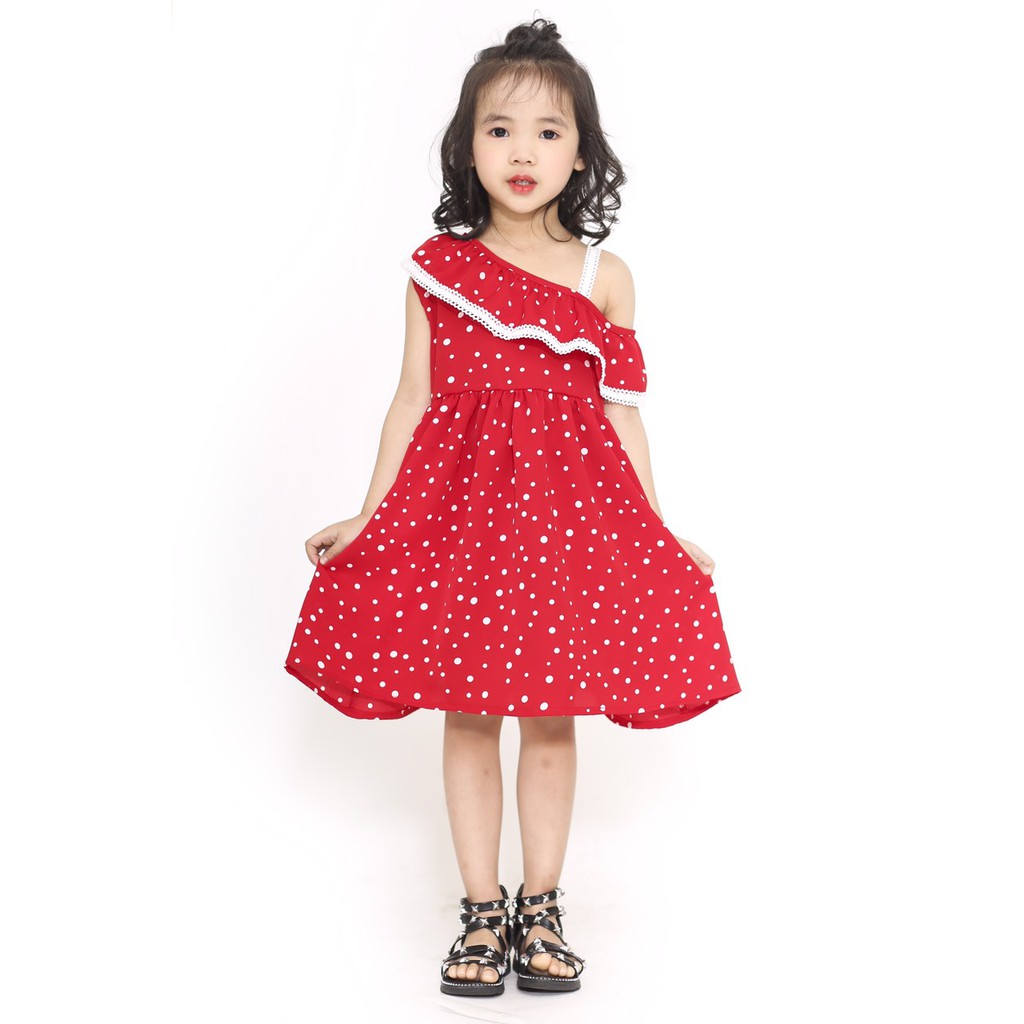 Váy 3 Lỗ Kids dây vai chấm bi đỏ