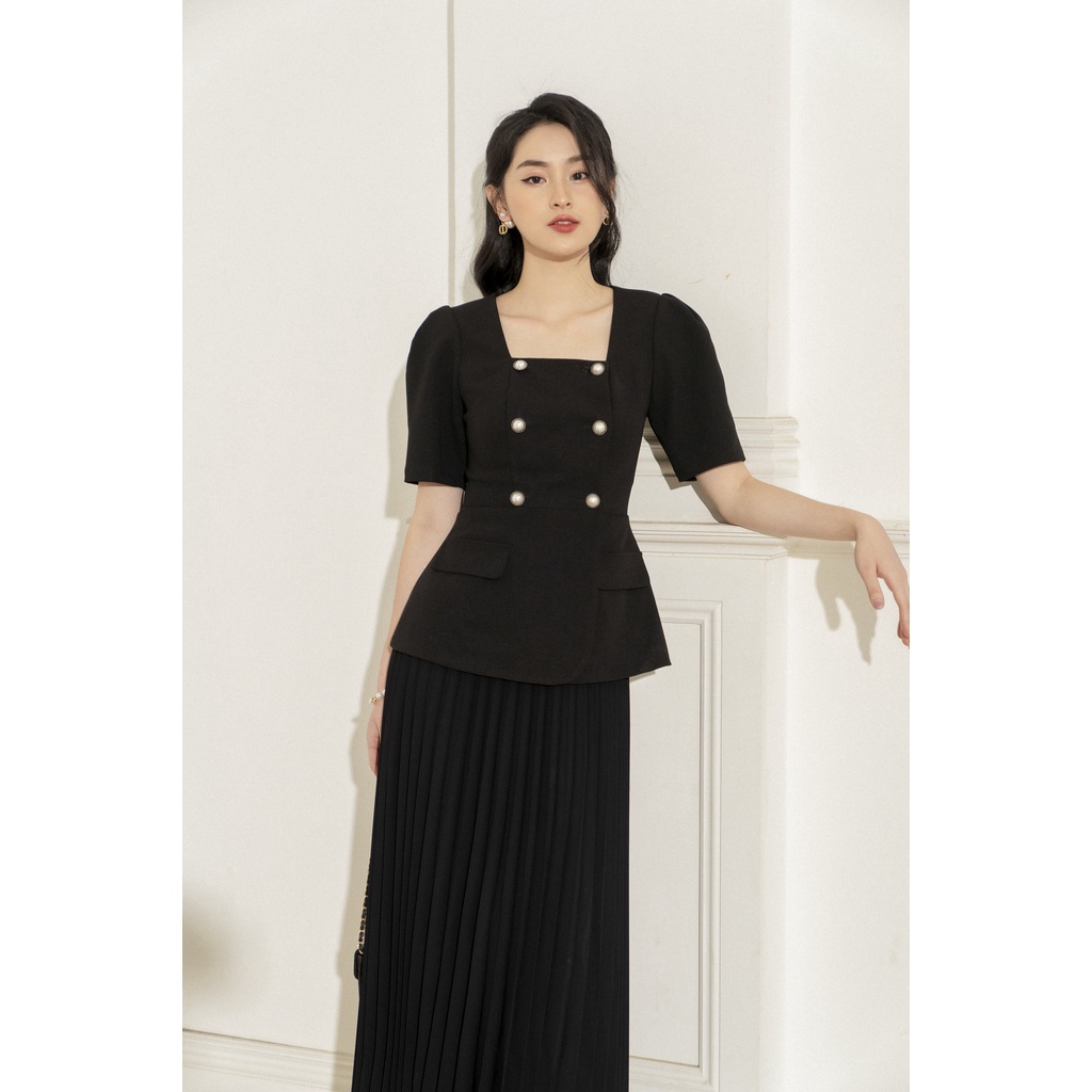 Áo cổ vuông nắp túi peplum  TIINSTORE  AHN391