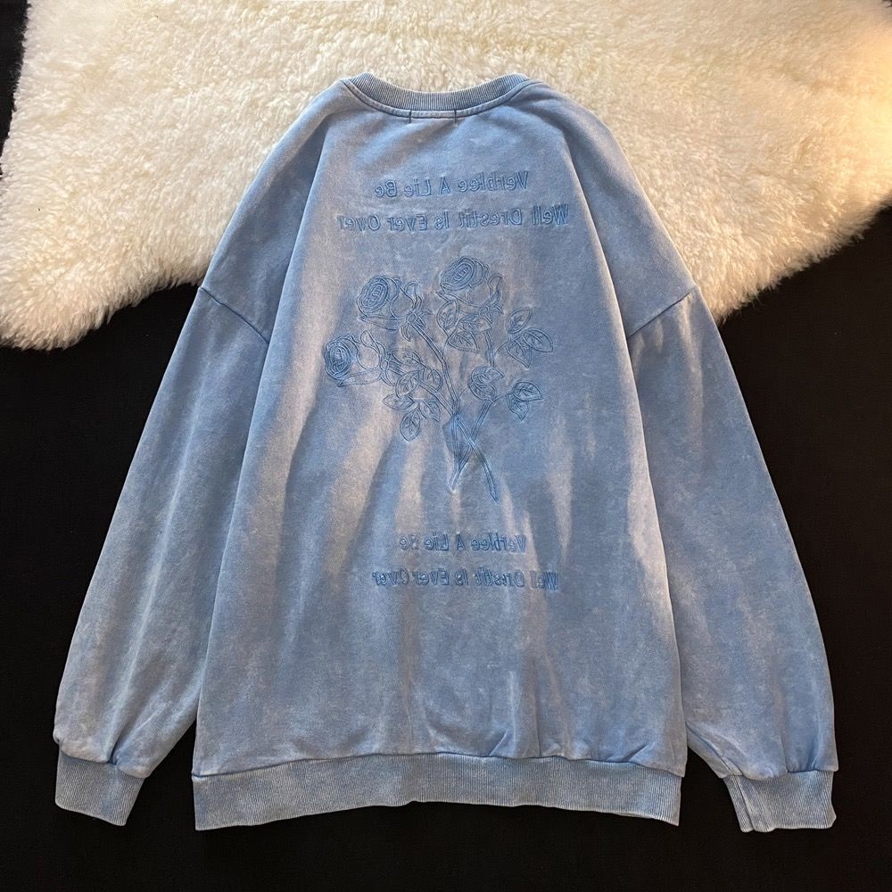 Áo sweater Dáng Rộng Thêu Họa Tiết Kiểu retro Thời Trang Mùa Thu Cho Nữ