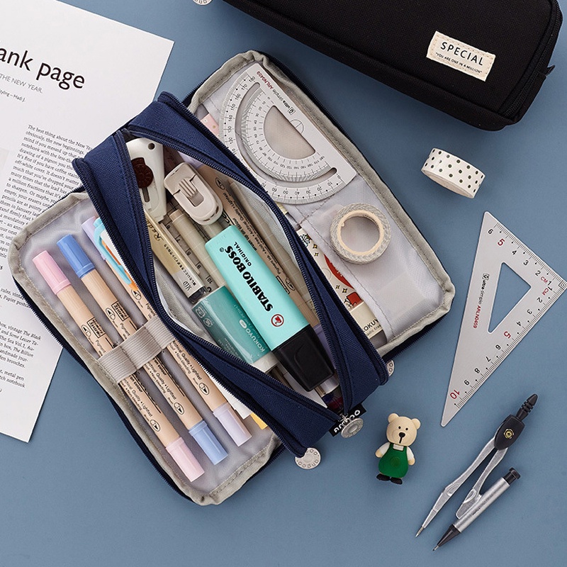 Hộp Đựng Bút Bằng Vải Canvas Sức Chứa Lớn Nhiều Ngăn Tiện Dụng