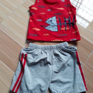 Bộ sát nách quần đùi bé trai hình xương cá