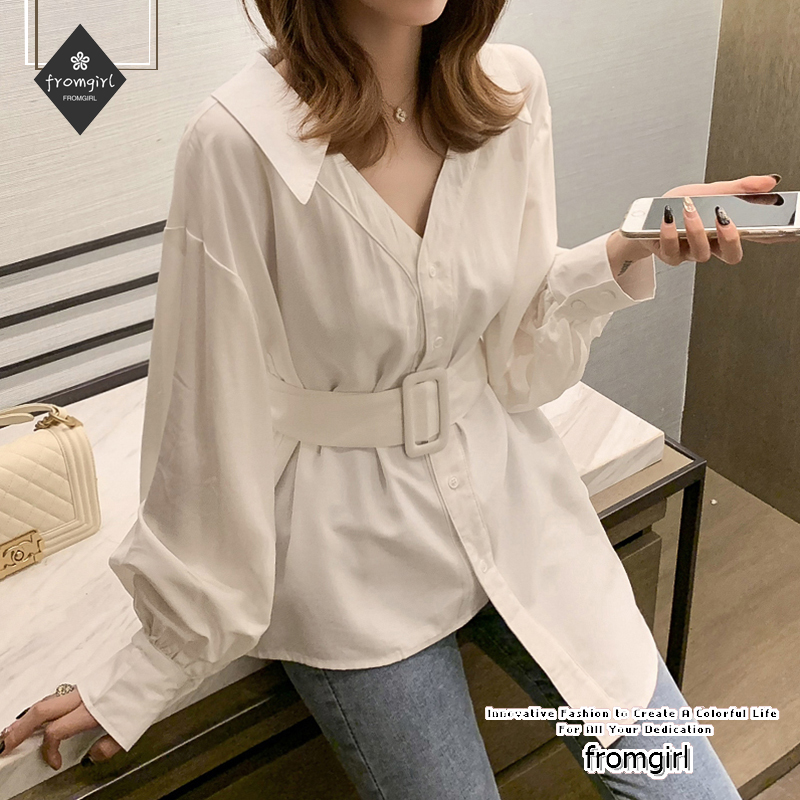 Áo sơ mi trắng tay dài thiết kế đơn giản thoải mái thời trang cho nữ