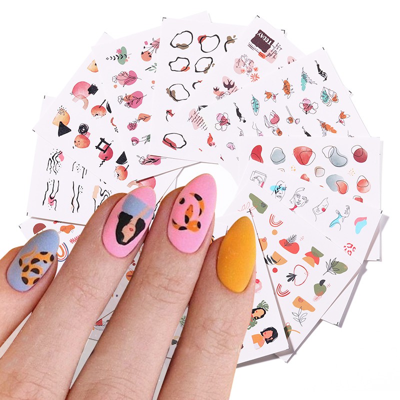 Set 12 nhãn dán Harunouta trang trí móng tay nhiều họa tiết xinh xắn tuỳ chọn