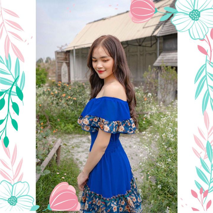 Váy Đầm Maxi Đi Biển Bệt Vai Phối Viền Hoa Cao Cấp Đầm Maxi Sống Ảo Cho Nàng | BigBuy360 - bigbuy360.vn
