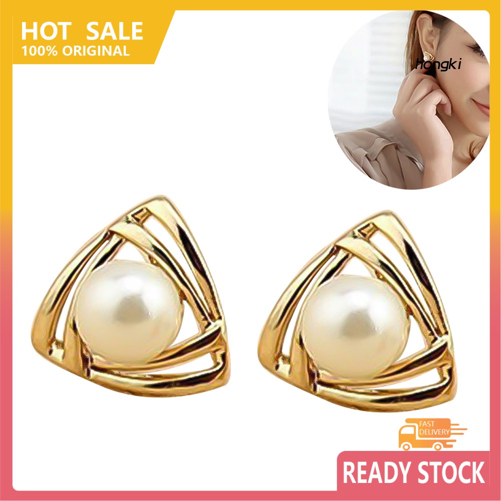 Đôi khuyên tai thiết kế tam giác đính hạt ngọc trai nhân tạo sang trọng thời trang dành cho nữ