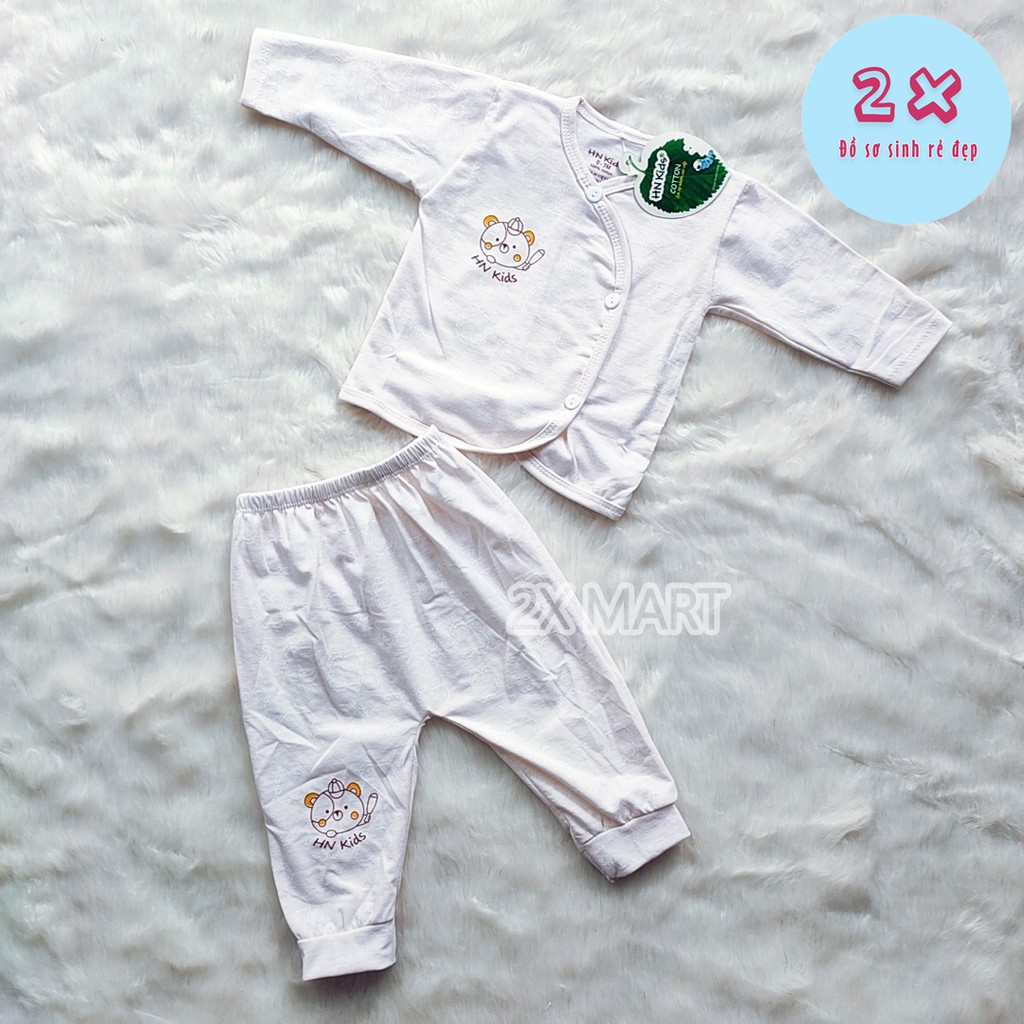 Bộ Quần Áo Sơ Sinh Dài Tay Cotton HN KIDS Vạt Chéo Khuy Lệch Cho Bé Giữ Bụng Không Bị Hở - 2X MART