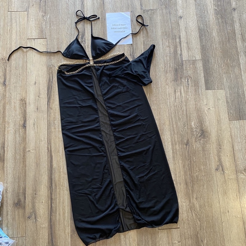 [BKN1416] <ÂU> SET BIKINI ĐEN MIX XÍCH KÈM QUÂY VÁY | BigBuy360 - bigbuy360.vn