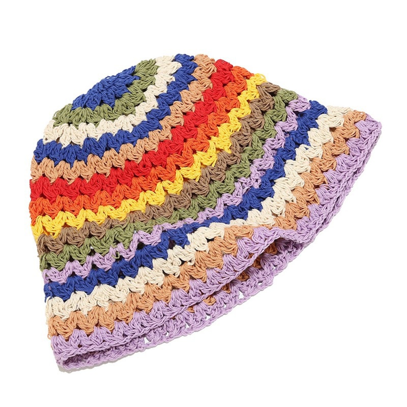 Nón Tai Bèo Đan Len Thủ Công Màu Sắc Cầu Vồng Xinh Xắn