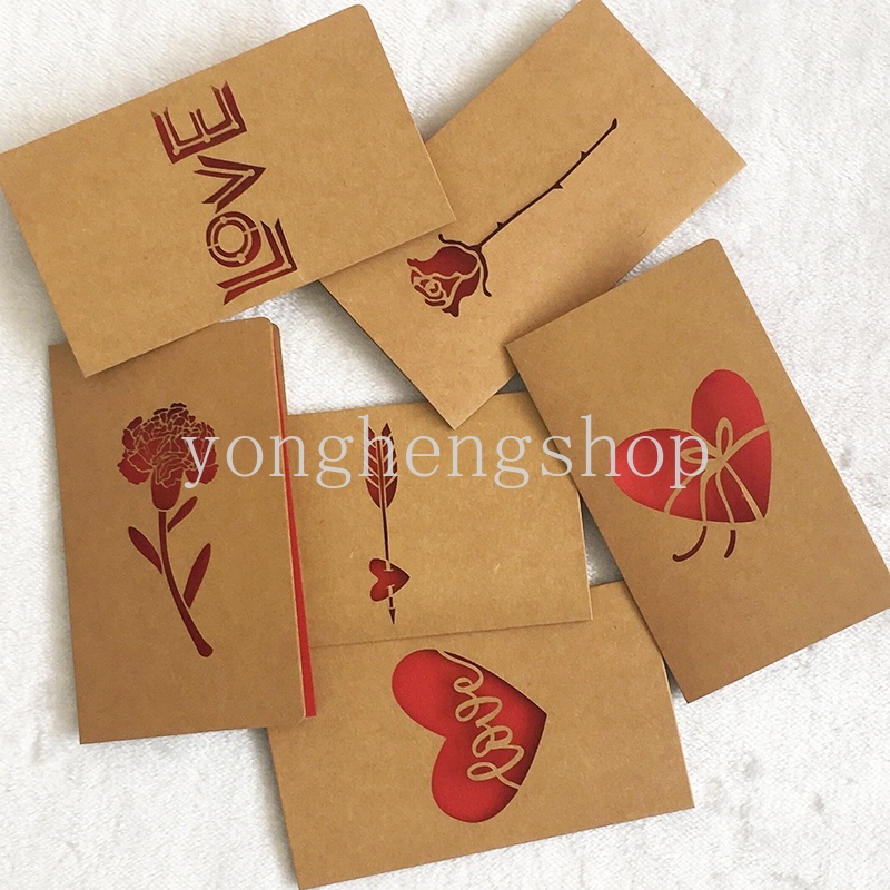 Thiệp Chúc Mừng Sinh Nhật/Lễ Tình Nhân Bằng Chất Liệu Giấy Kraft Đục Lỗ Hình Trái Tim Phong Cách Retro