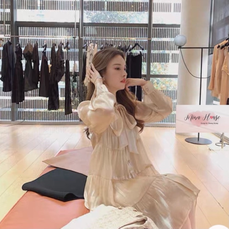 Váy babydoll lụa xếp tầng thắt nơ / mina’s house