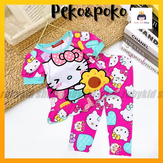 Bộ đồ quần dài bé gái xinh xắn tay phồng mẫu mới in hình họa tiết bé yêu thích pony, kitty, bò sữa
