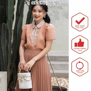 Áo sơ mi cổ ren buộc nơ tay bồng ga034 - genni