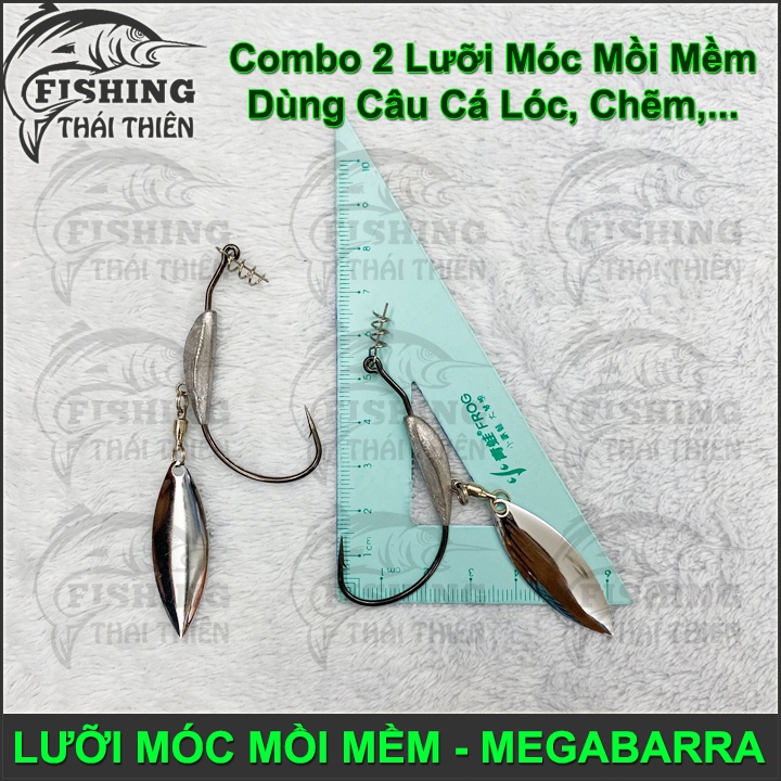 Combo 2 Lưỡi Móc Mồi Mềm Megabarra Có Thìa Chì Lưỡi Mustad Chuyên Dùng Câu Lure Cá Lóc, Chẽm, Tráp, Mú