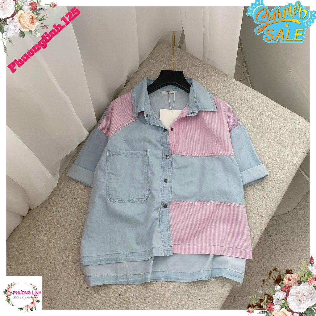 [Mã FAMARAL2 giảm 10K đơn 50K] ÁO DENIM BÒ PHỐI KẺ