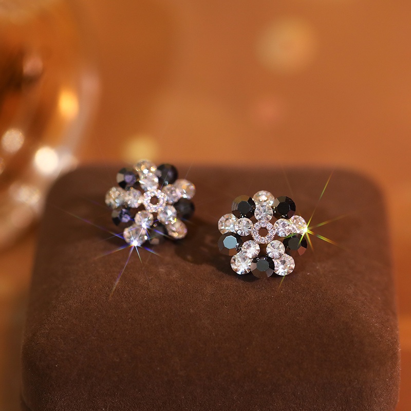 [Jiudolan] Bông Tai Hoa Tròn Đính Đá Zircon Sáng Bóng Thời Trang Hàn Quốc