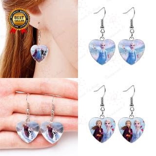 Hoa tai dáng dài hình trái tim in hình công chúa Elsa và Anna hoạt hình Frozen cho nữ