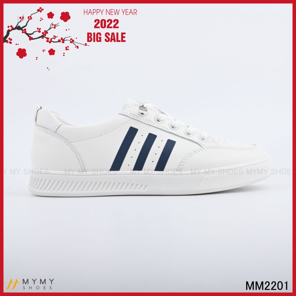 MM2201 Giầy thể thao da lì dây thun 3 vạch màu 2p