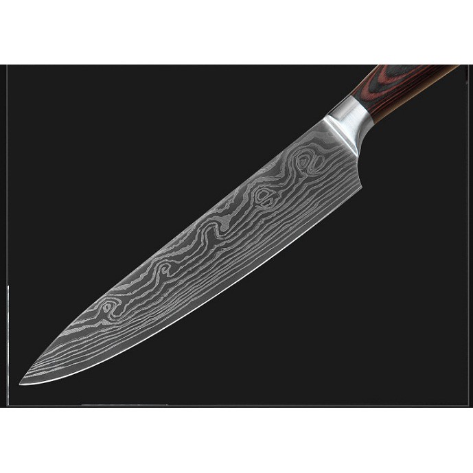 Dao Thái Vân Thép Damascus Đầu Nhọn Siêu Sắc Dài 33cm