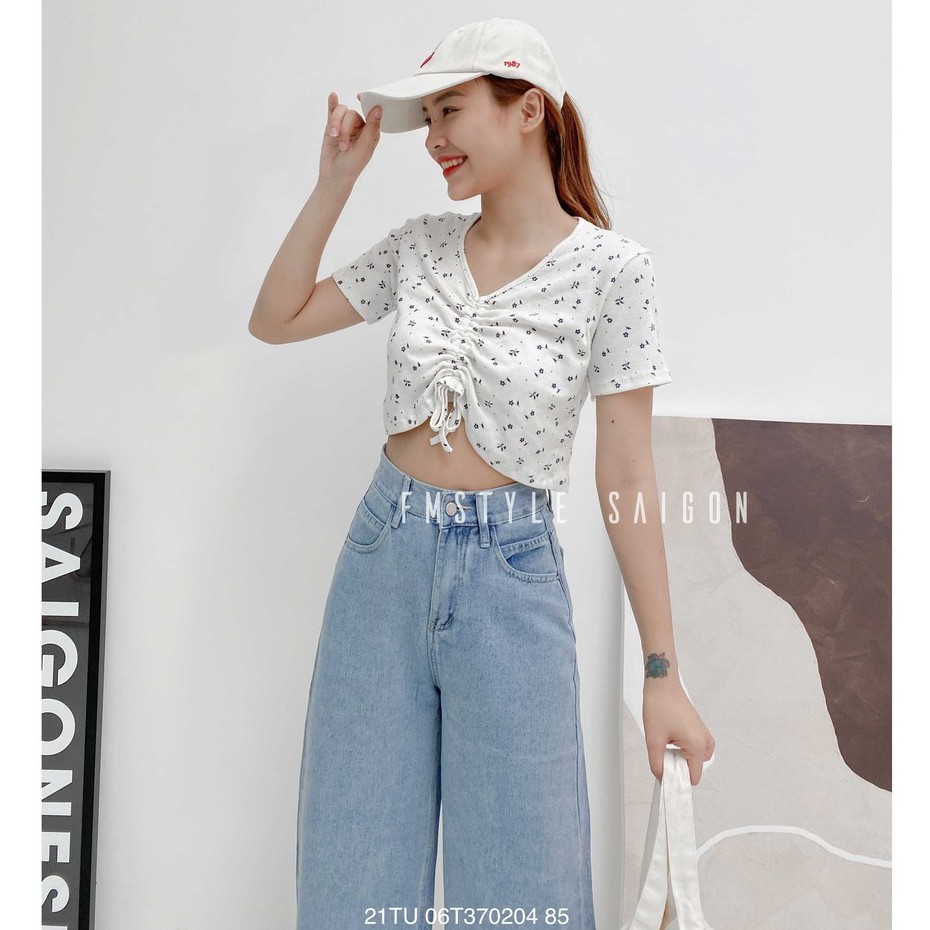 Áo hoa cổ tim rút ngực crop ulzzang thời trang nữ Fmstyle Saigon 21TU06T370204