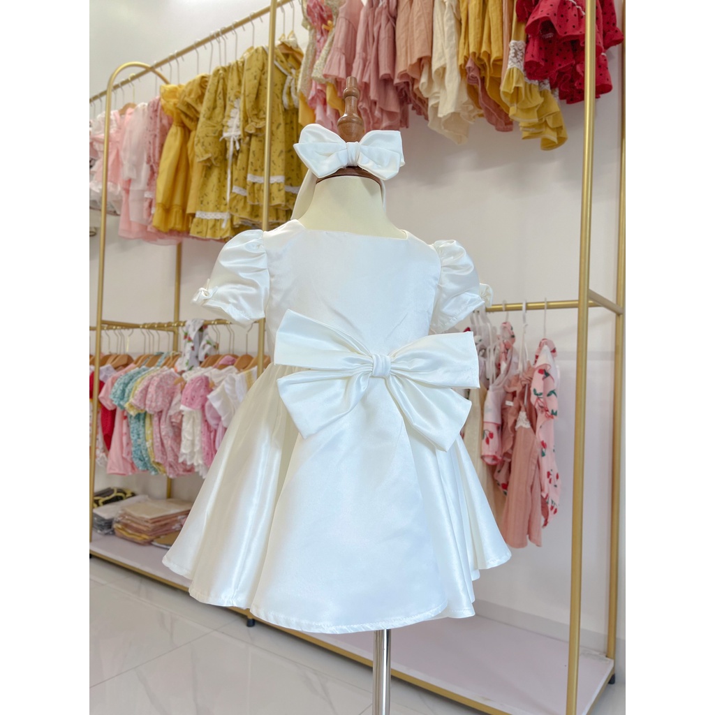 Đầm công chúa cho bé gái Nina Kids Boutique Váy dự tiệc cho bé sơ sinh Size 3 24 tháng Màu trắng Kèm Turban nơ