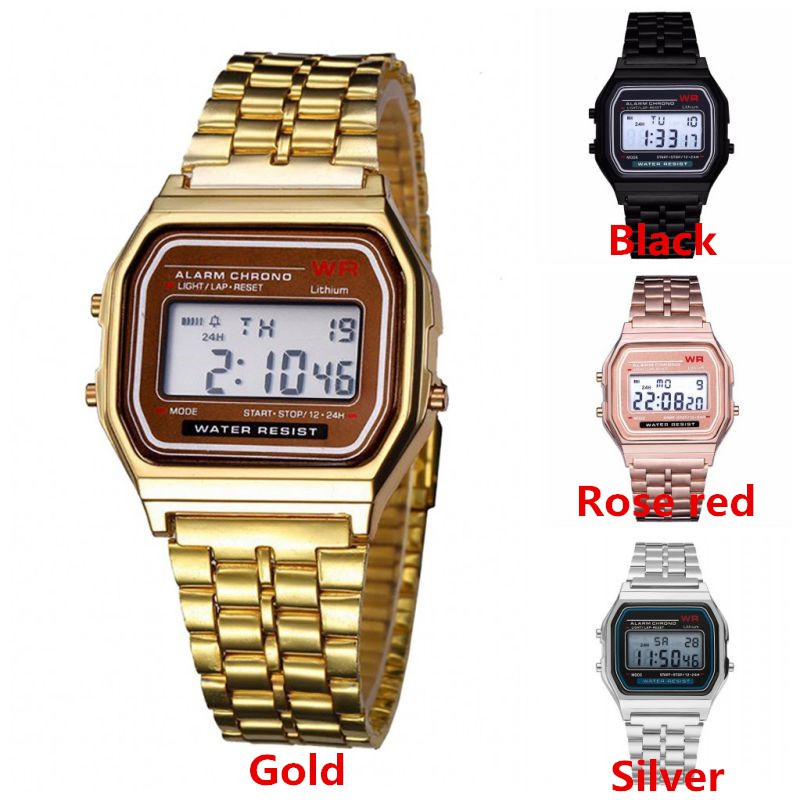 [Baywellfashion]Đồng hồ LED điện tử dây thép không gỉ phong cách Retro cho nam