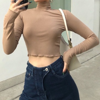 Áo croptop cổ 3 phân chất thun gân, co giãn tốt - Uni By Heart