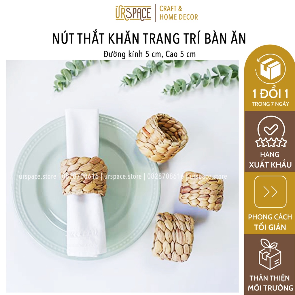 Nút trang trí decor khăn ăn bằng lục bình màu tự nhiên Ur Space/ Handmade Water Hyacinth Napkin Ring Holders