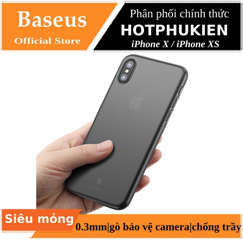 Ốp lưng chống sốc siêu mỏng 0.3mm cho iPhone X / Xs / Xs Max Hiệu Baseus Wing Case có gờ bảo vệ Camera