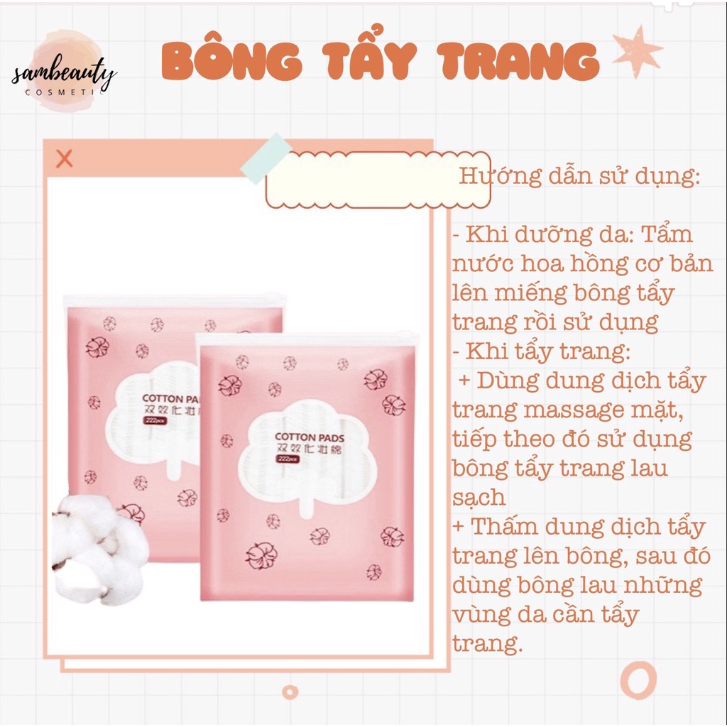 BÔNG TẨY TRANG 3 LỚP 100% COTTON PADS 222 MIẾNG CÓ BO VIỀN MỀM MỊN THÂN THIỆN VỚI LÀN DA SamBeauty