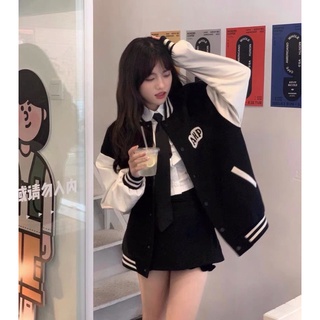 Áo khoác Bomber dạ mix tay da nữ sinh