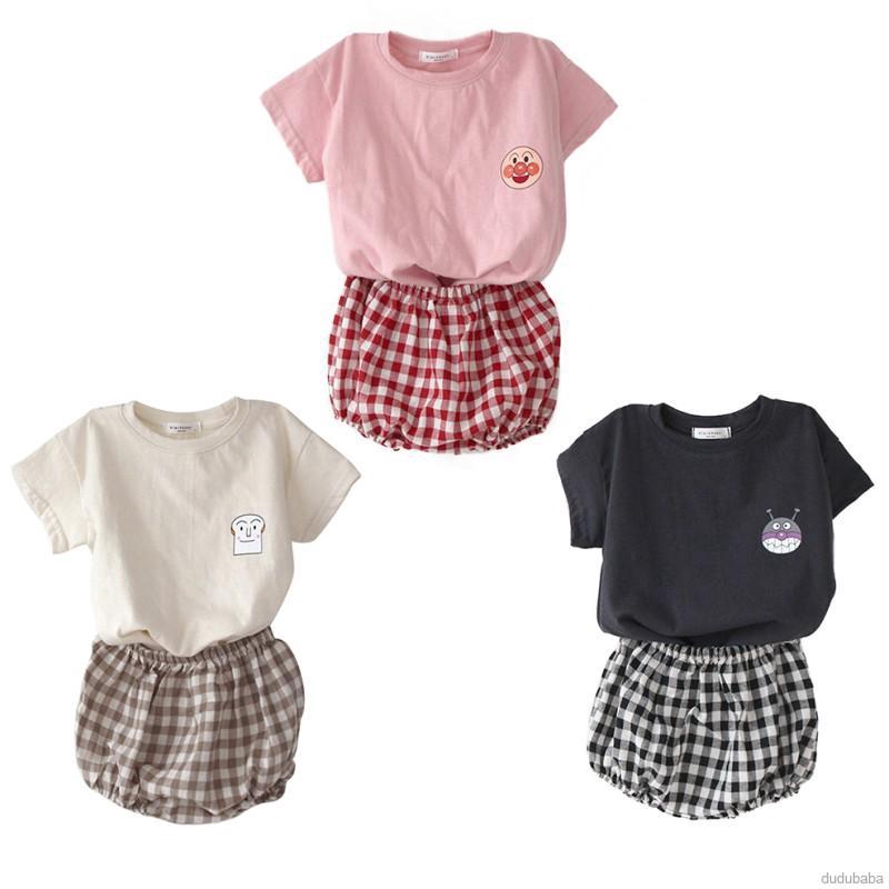 Set Áo Thun Tay Ngắn Và Quần Short Caro Cho Bé