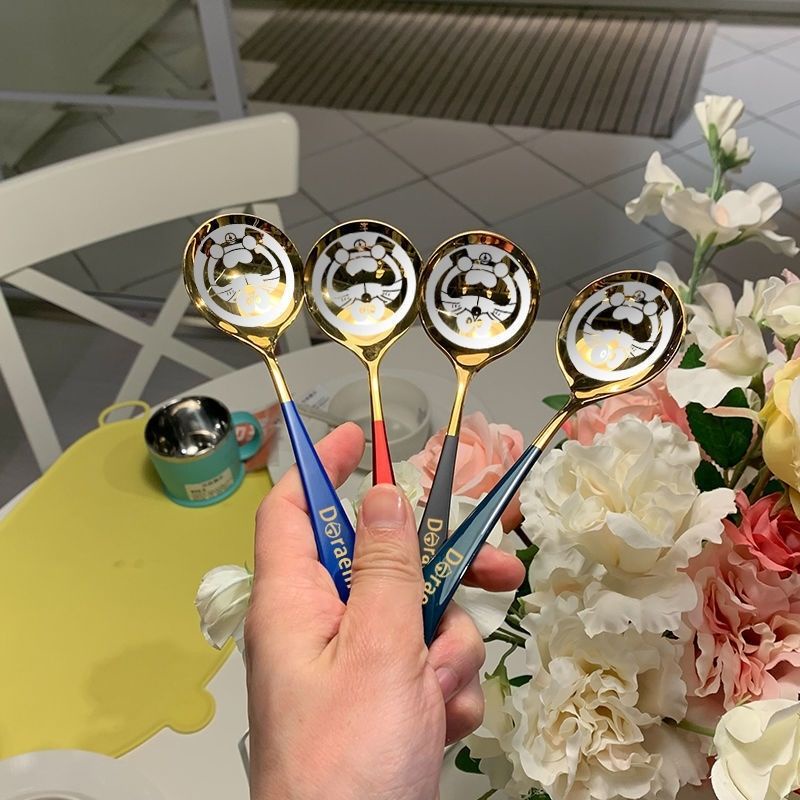 Combo 10 muỗng cao cấp Doremon inox mạ vàng mix màu Miibooshi D2.084