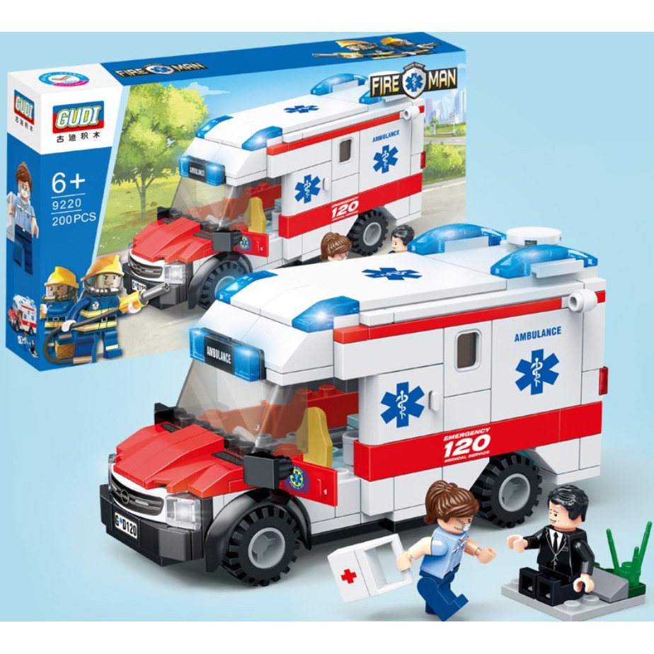 (có sẵn) đồ chơi lắp ráp city Gudi Fire Man 9220 xe cứu thương cứu hộ nạn nhân