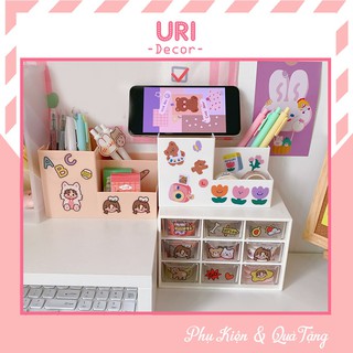 Khay kệ tủ đựng bút, đồ dùng học tập phụ kiện mỹ phẩm trang điểm chia 4 ngăn tiện lợi URI DECOR