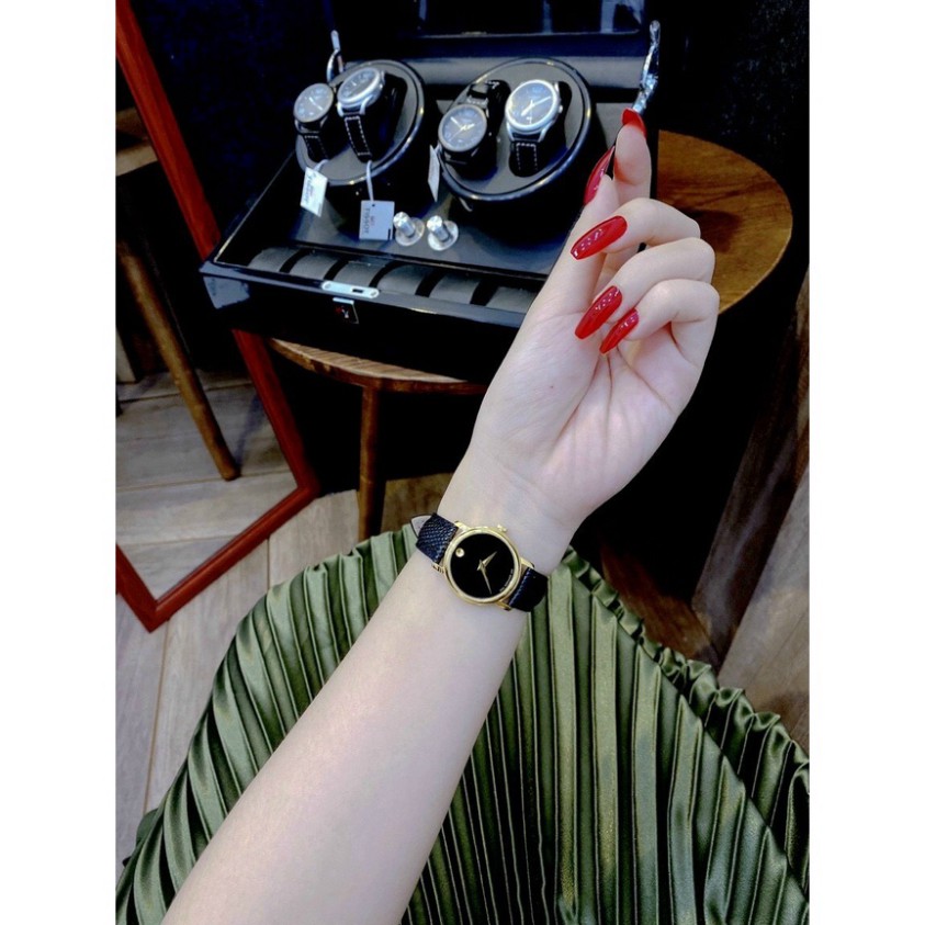 Đồng hồ nữ Movado da đen sang chảnh hợp trend thời trang giưới trẻ, chống nước , bảo hành 12 tháng