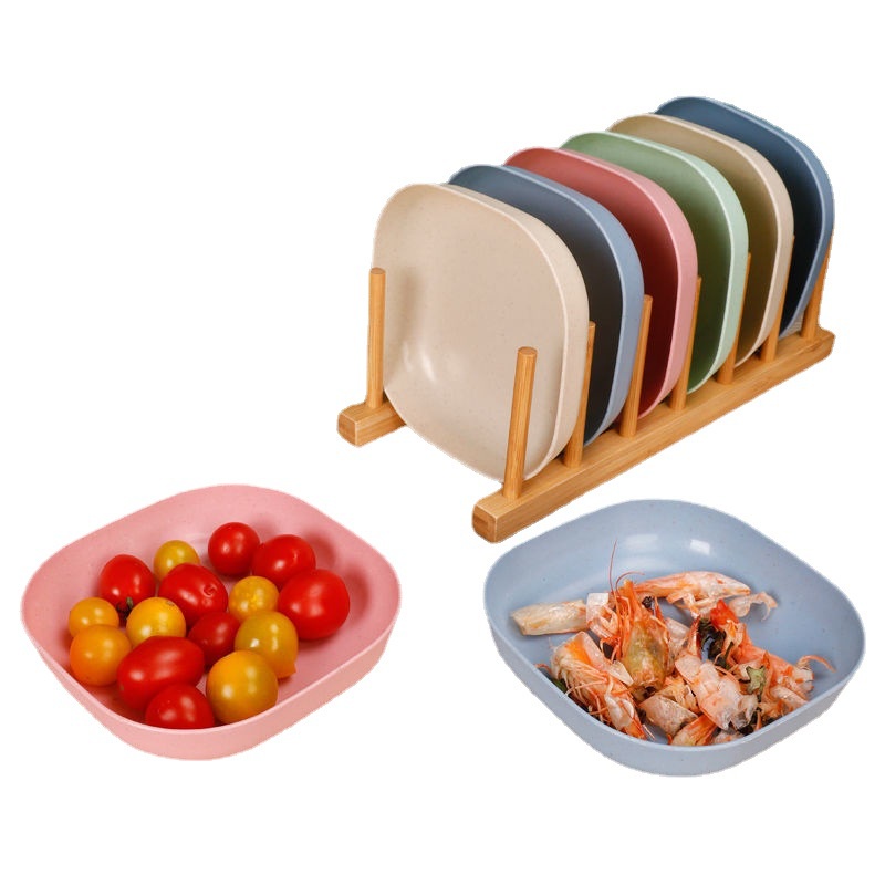 Set 8 khay đĩa vuông đựng thức ăn màu Pastel gồm 2 cỡ chất liệu nhựa lúa mạch