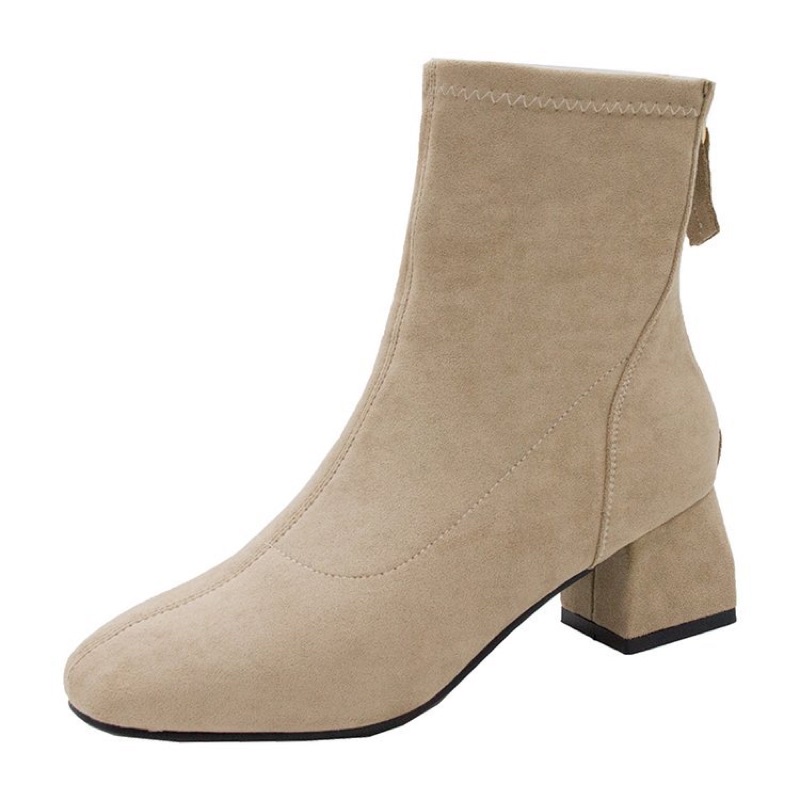 BEESHOES - BOOT DA MỀM MŨI VUÔNG - BOOT CAO 5CM CÓ SẴN MÀU ĐEN - KEM 211252