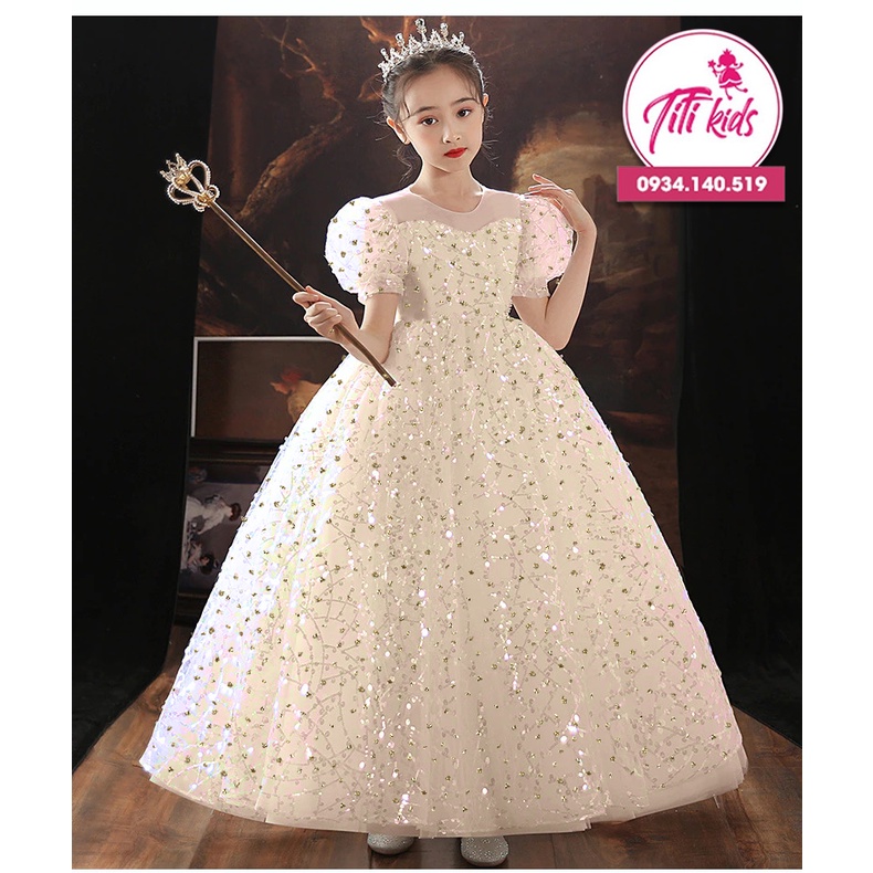 Đầm Công Chúa TiTiKids Đầm Tay Phòng Ren Kim Sa CC147