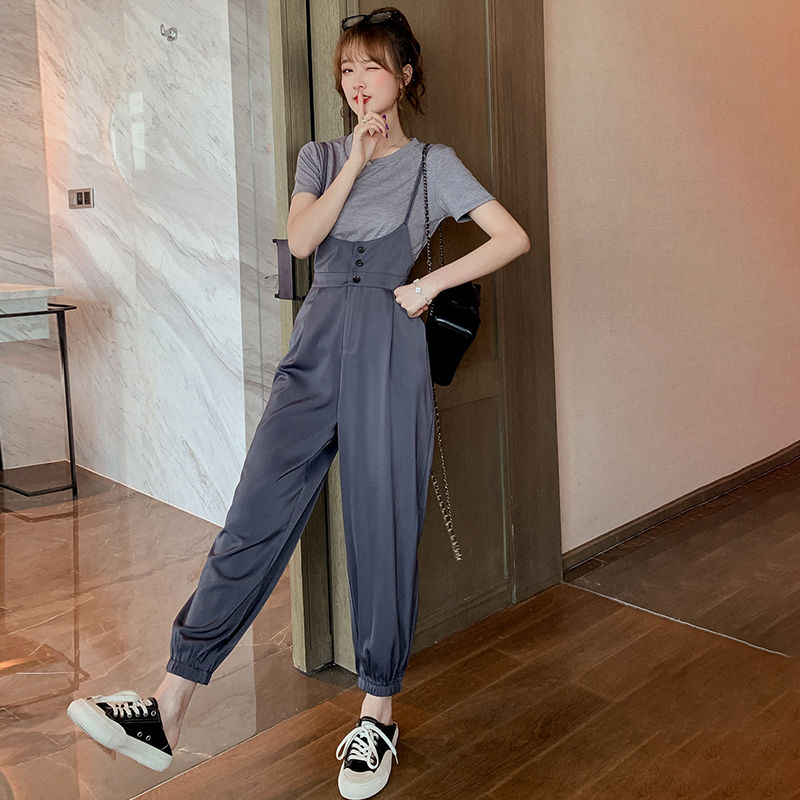 Set Áo Thun Ngắn Tay Cổ Tròn + Quần Dài Ống Rộng Thời Trang Nữ | BigBuy360 - bigbuy360.vn