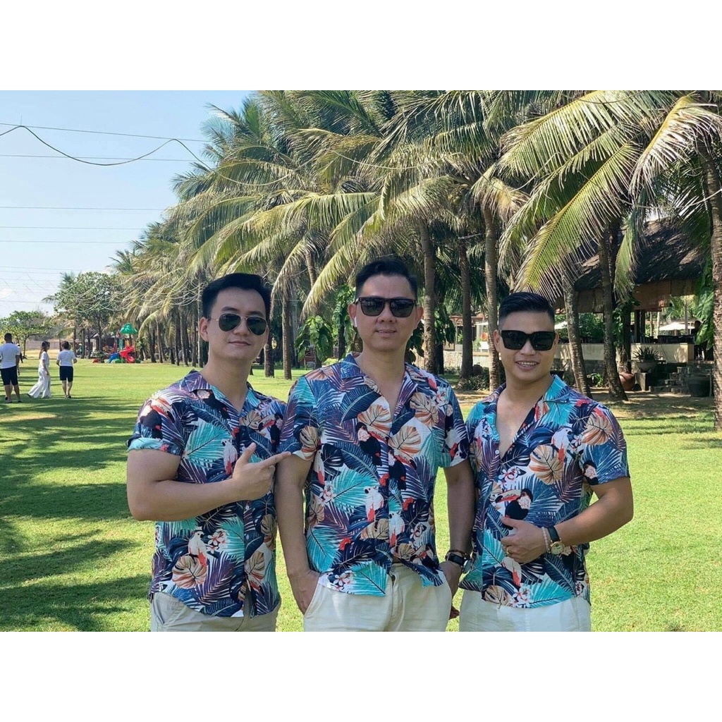 Áo Sơ Mi Ngắn Tay Họa Tiết Đi Biển Mùa Hè Cuban Shirt Vải Đũi Hoa Cao Cấp 50-78kg