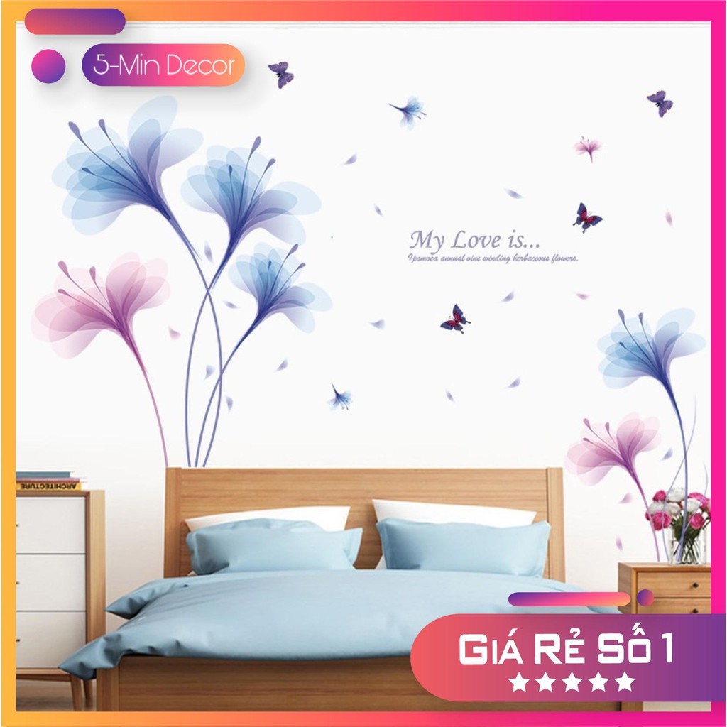 Decal Dán Tường Hoa Cánh Mỏng Xanh