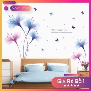 Decal Dán Tường Hoa Cánh Mỏng Xanh