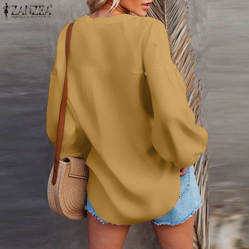 Zanzea Áo Nữ Tay Dài Phồng Cổ Chữ V Thời Trang Châu Âu