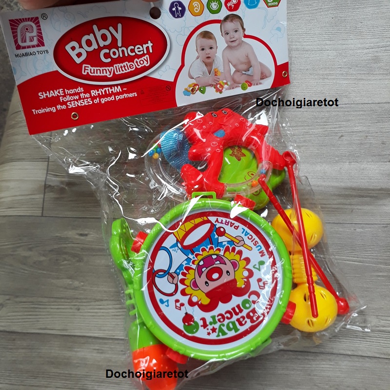 Bộ Trống Đánh Lục Lạc 7 Món Đồ Chơi Trẻ Sơ Sinh Và Trẻ Nhỏ Thương Hiệu HUABIAO TOYS (Ảnh Thật)