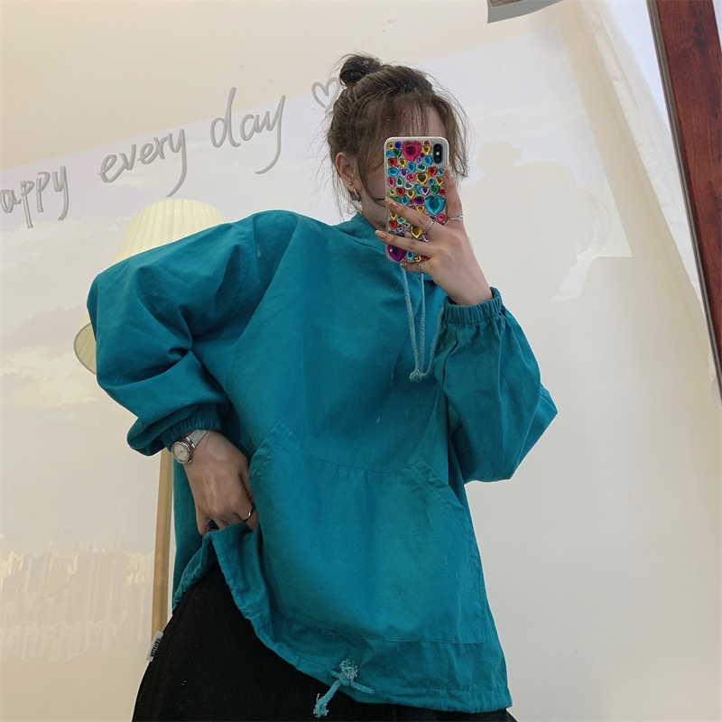 【ZHELIHANGFEI】Áo Hoodie Tay Dài Dáng Rộng Phong Cách Preppy Thời Trang Dễ Phối Đồ