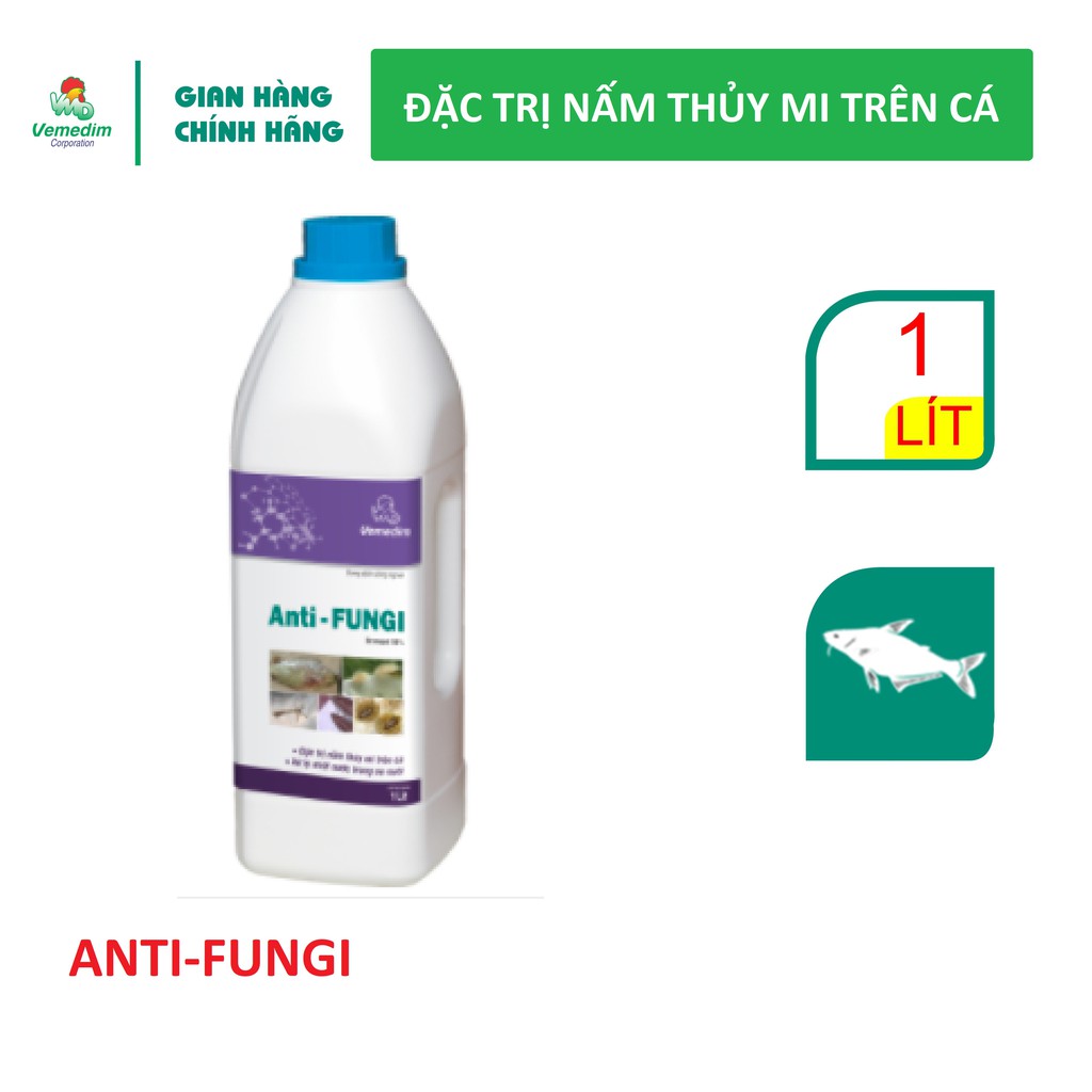 Vemedim Anti-Fungi dùng cho cá bị nấm thủy mi, nấm trong nước ao nuôi cá, chai 1lit